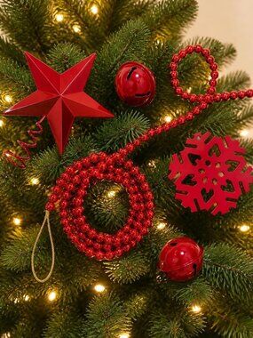 Wondershop 10ct Christmas Tree Ornament Set Red Star Bells Garland Snowflakes